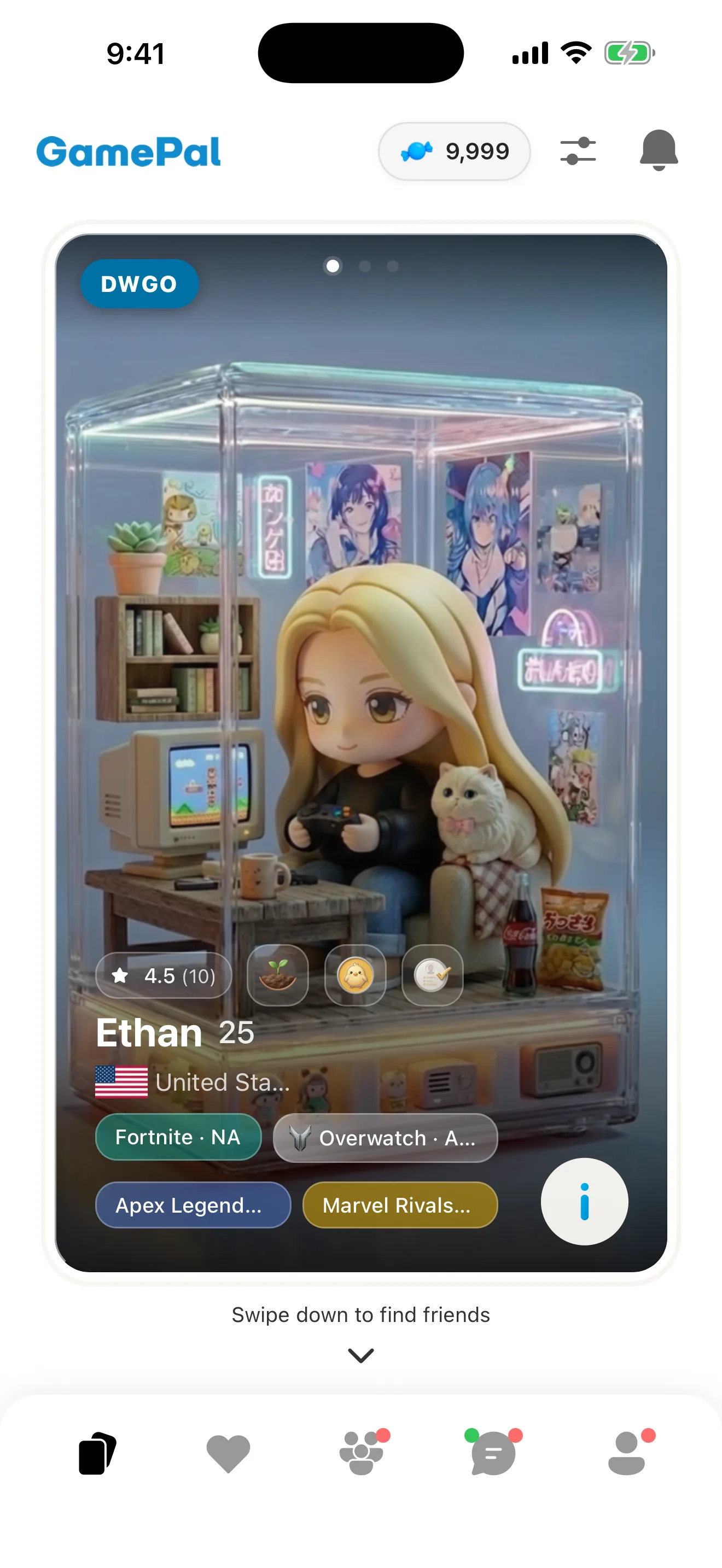 Figure profile card with game tags and manner context